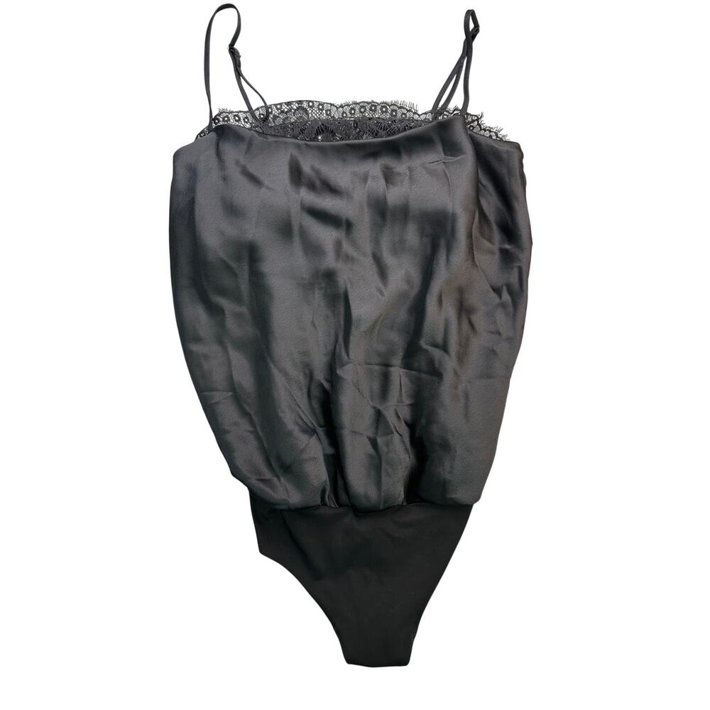 Victoria’s Secret Bodysuit Open Back Satin Lace Trim Black Small